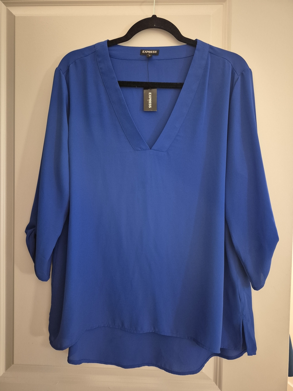 Express Women's Bright Blue V-Neck Flow Top